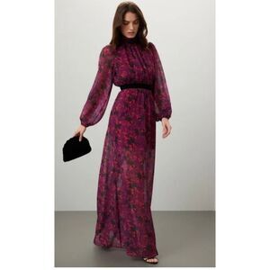 LDT Brooke Maxi Dress With Sheer Sleeves purple black goth Size 10 *flawed*